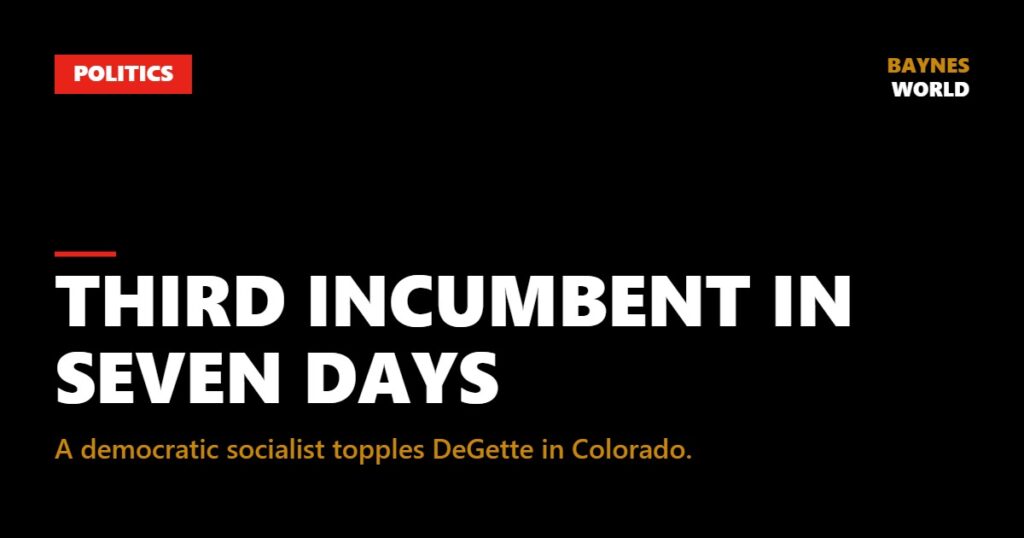 Baynes World Politics graphic reading Third Incumbent in Seven Days over a black banner with red accent